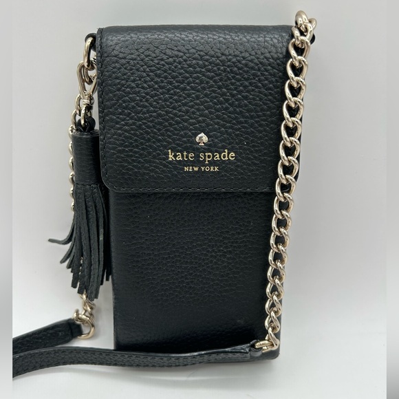 Kate Spade Pattersonr Drive North South Flap Phone Crossbody Black Leather - Picture 1 of 8